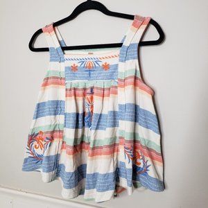FREE PEOPLE Vintage Stripe Embroidered Tank Top